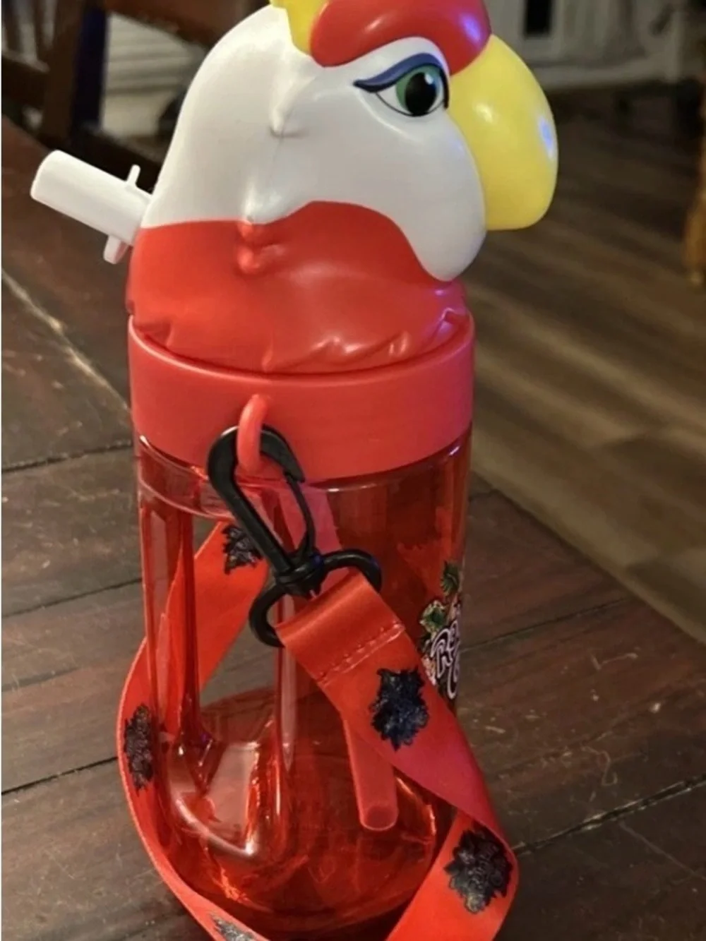 Rainforest Cafe Red Parrot 3D Head Souvenir Sipper Cup Lanyard